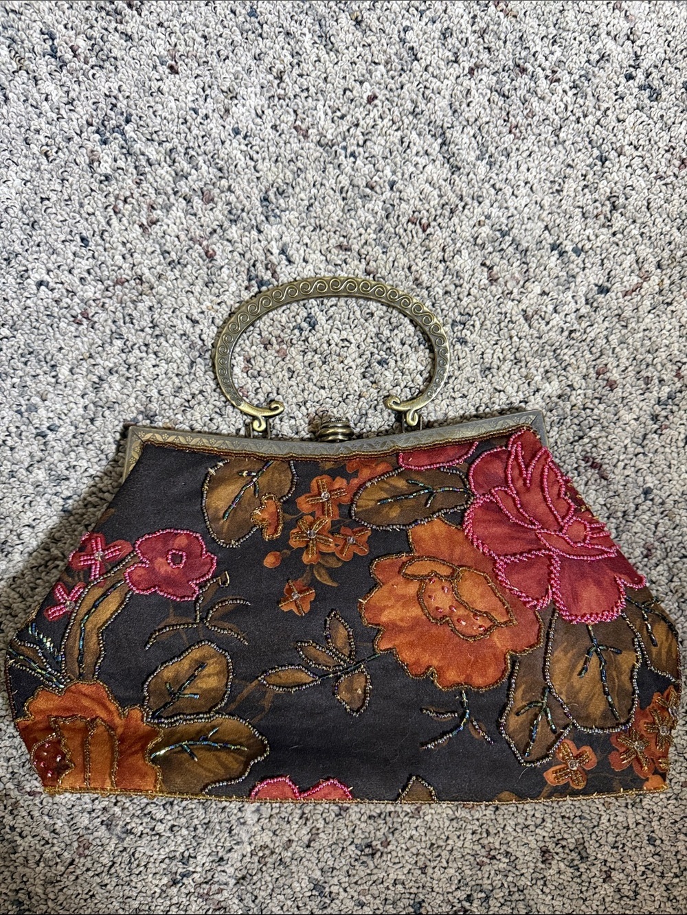 Vintage Floral Beaded Evening Clutch Ornate Handle Kiss-Lock Leko London